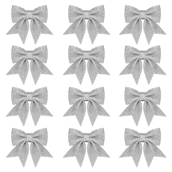 Holzlrgus 12pcs 5.5'' Christmas Bow Decorations, Silver Wreaths Bows, Small Christmas Tree Bow, Sequin Bow Ties, Xmas Decorative Bows Ornaments for Home Christmas Party