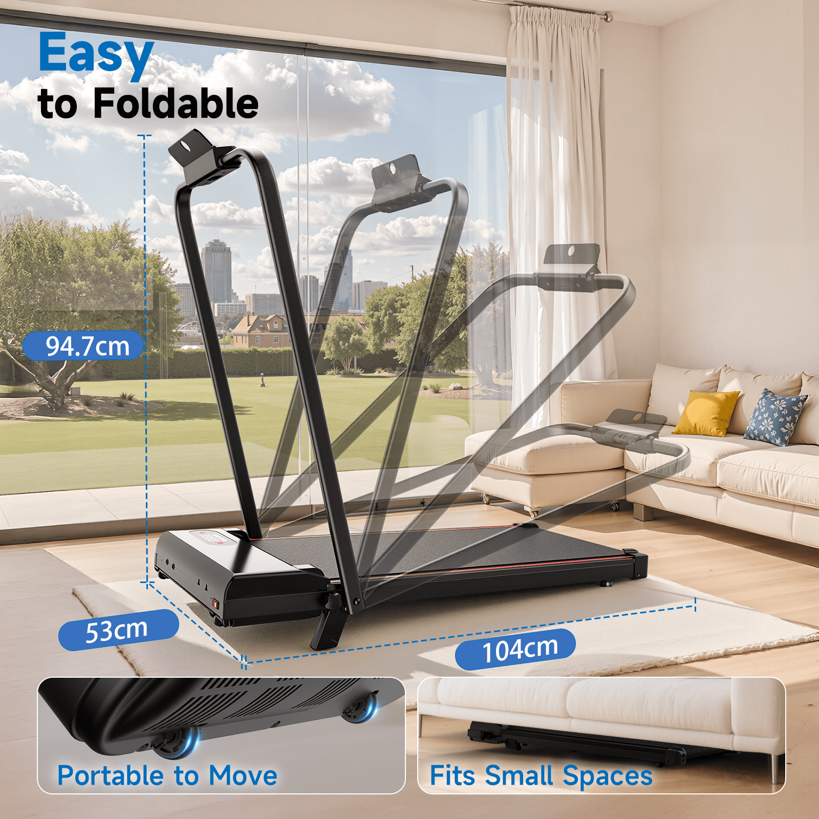 Evitormill 4 in 1 Foldable Treadmills with Handle/Handrails - 2.5HP Low Noise Folding Walking Pad, Supports 265 Lbs (Black)