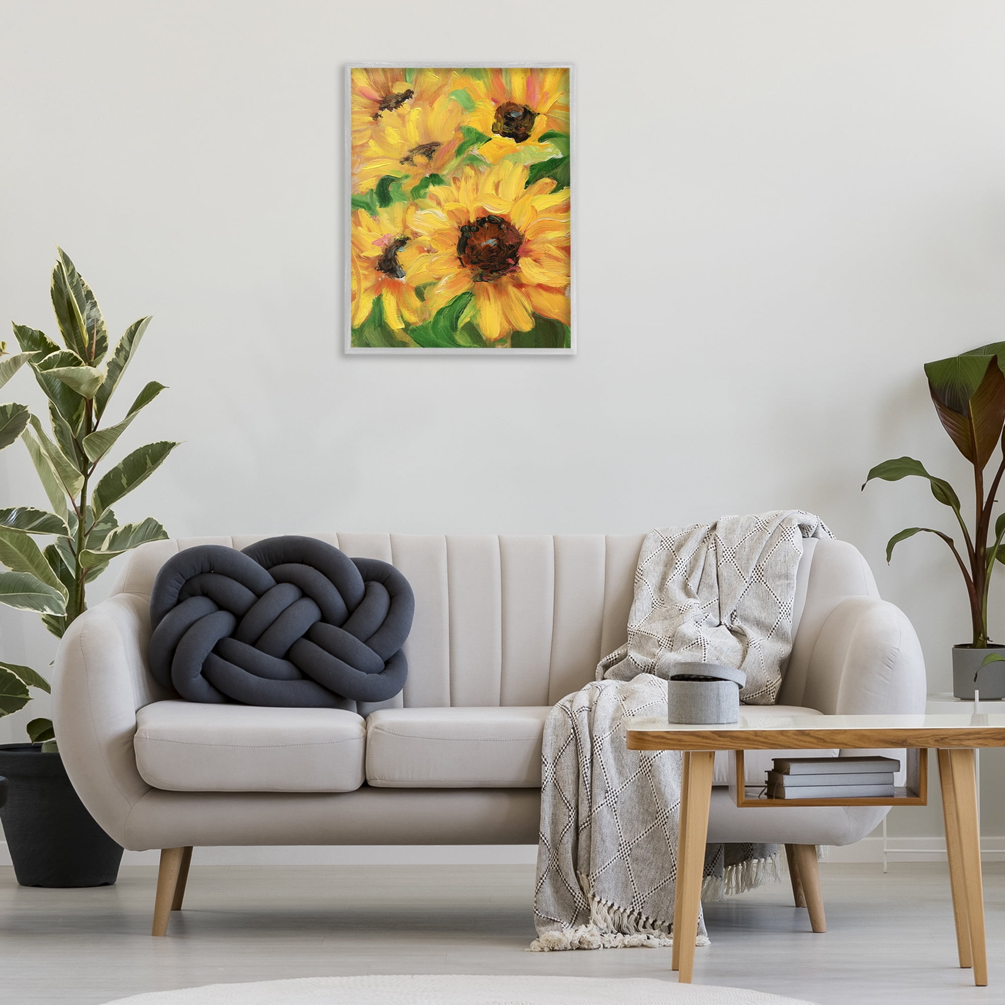 Stupell Industries Bright Sunny Sunflowers Botanical & Floral Painting Gray Framed Art Print Wall Art, 24 x 30