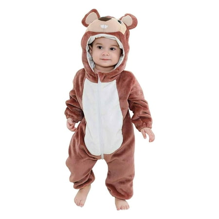 

Efsteb Winter Warm Newborn Baby Boy Girl Plush Pajama Jumpsuit Hooded Romper Long Sleeve Comfy Cute Pattern Romper for Toddler Baby girls Boys Clothes Brown 0-6 Months