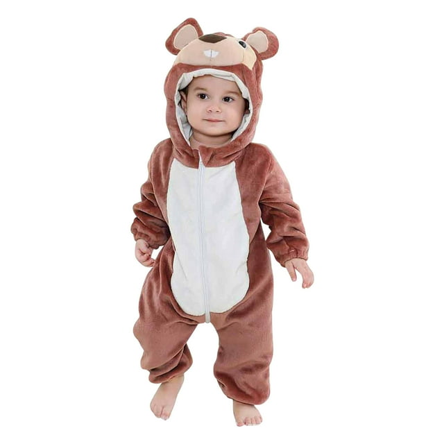 Pijamas Para Niños Pequeños Otoño Invierno Bebé Infantil Unisex Pijama Para Niños Onesie De Felpa Traje De Animal Perezoso De Una Pieza Marrón Odeerbi LM103-2951
