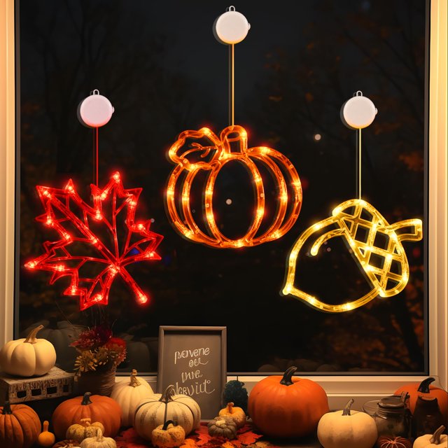 Luces de ventana LolStar 2025 para decoración otoñal, Día de Acción de Gracias, con temporizador