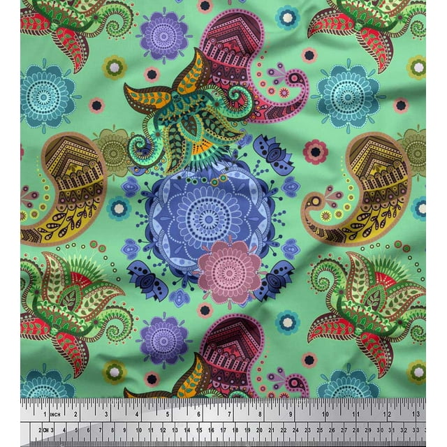 Soimoi Poly Georgette Fabric Mandala & Paisley Ethnic Decor Fabric Printed Yard 52 Inch Wide