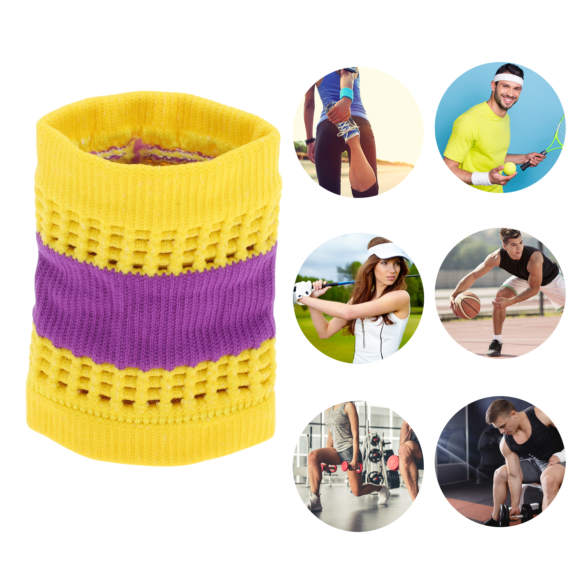 Unique Bargains Durable Perspiration Wicking Wrist Sweatbands 1 Pc Yellow Purple