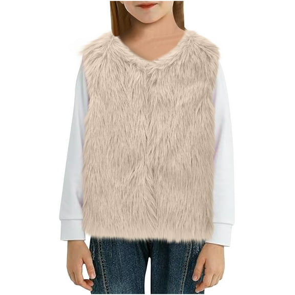 FamilyThread Little Girls' Faux Fur Wool Vest Fashion Coat Jacket Outerwear For 4-14Y
