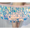 thumbnail image 3 of New Summer Arrivals SMihono Women Sequins Belly Dance Skirts Hip Scarf Tassels Skorts Sexy Hollow Triangle Wrap Skirt Music Festival Skirts Pink 4-10, 3 of 3