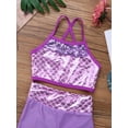 thumbnail image 5 of YONGHS Kids Girls Ballet Sequins Mermaid Tank Crop Top Shorts Set Tankini Swimwear 4-14, 5 of 7
