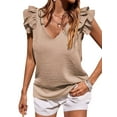 thumbnail image 3 of Xuanfei Women Solid Color V Neck Tiered Flutter Sleeves Ruffle Top, 3 of 4
