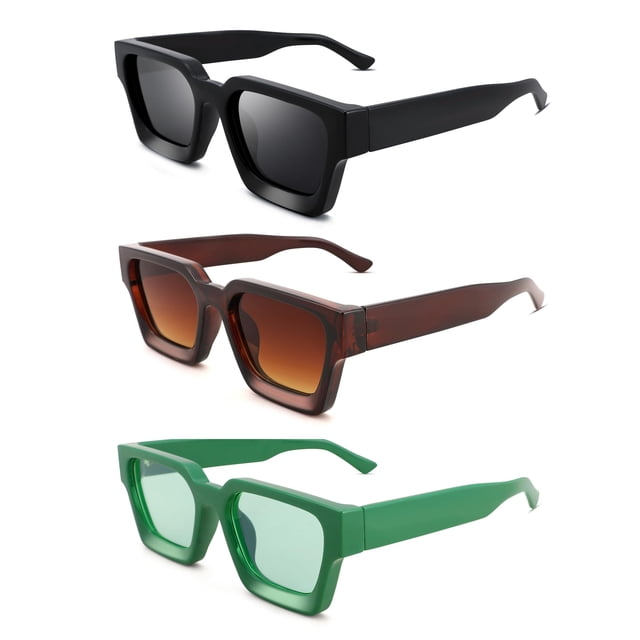 Sunglasses Pro Acme Square Thick Frame UV400, paquete de 3 unidades para hombre y mujer