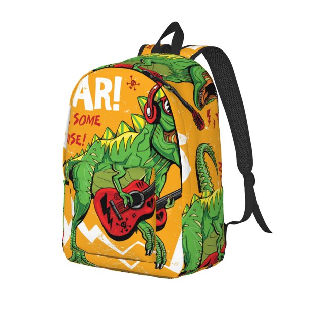 Easygdp Cool Dinosaur Playing Guitar Mochila de Lona Resistente para Laptop, Compatible con Laptops de 15 a 17 pulgadas, Ideal para Escuela, Trabajo y Viajes-Medium