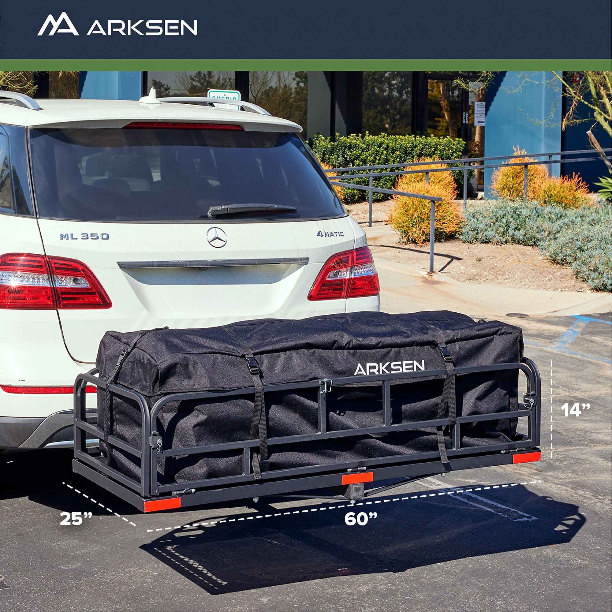 ARKSEN 60"x 24"x 14" Foldable Car Rear High Cargo Rack Carrier Trailer Hitch-Mounted Luggage Basket Fit 2" Receiver (500 lbs Capacity)