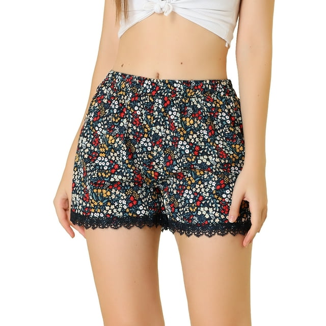 INSPIRE CHIC Shorts à Taille Élastique avec Dentelle Imprimée Florale pour Femmes