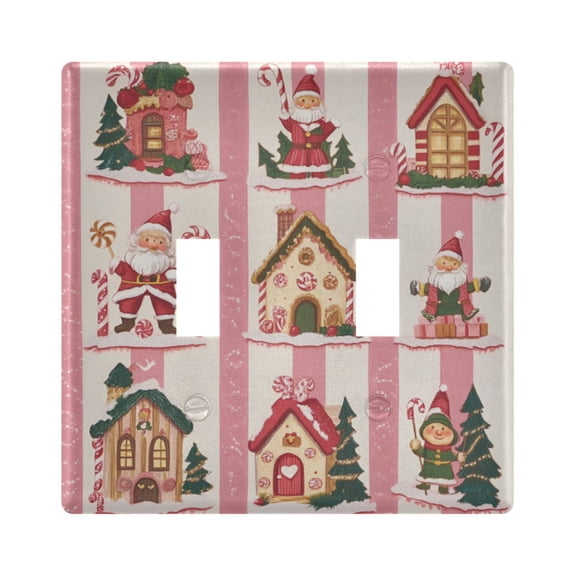Yayeee Toggle Light Switch Wall Plate 2-Gang 4.56"x4.48" Decorative Outlet Cover, Green Christmas Houses