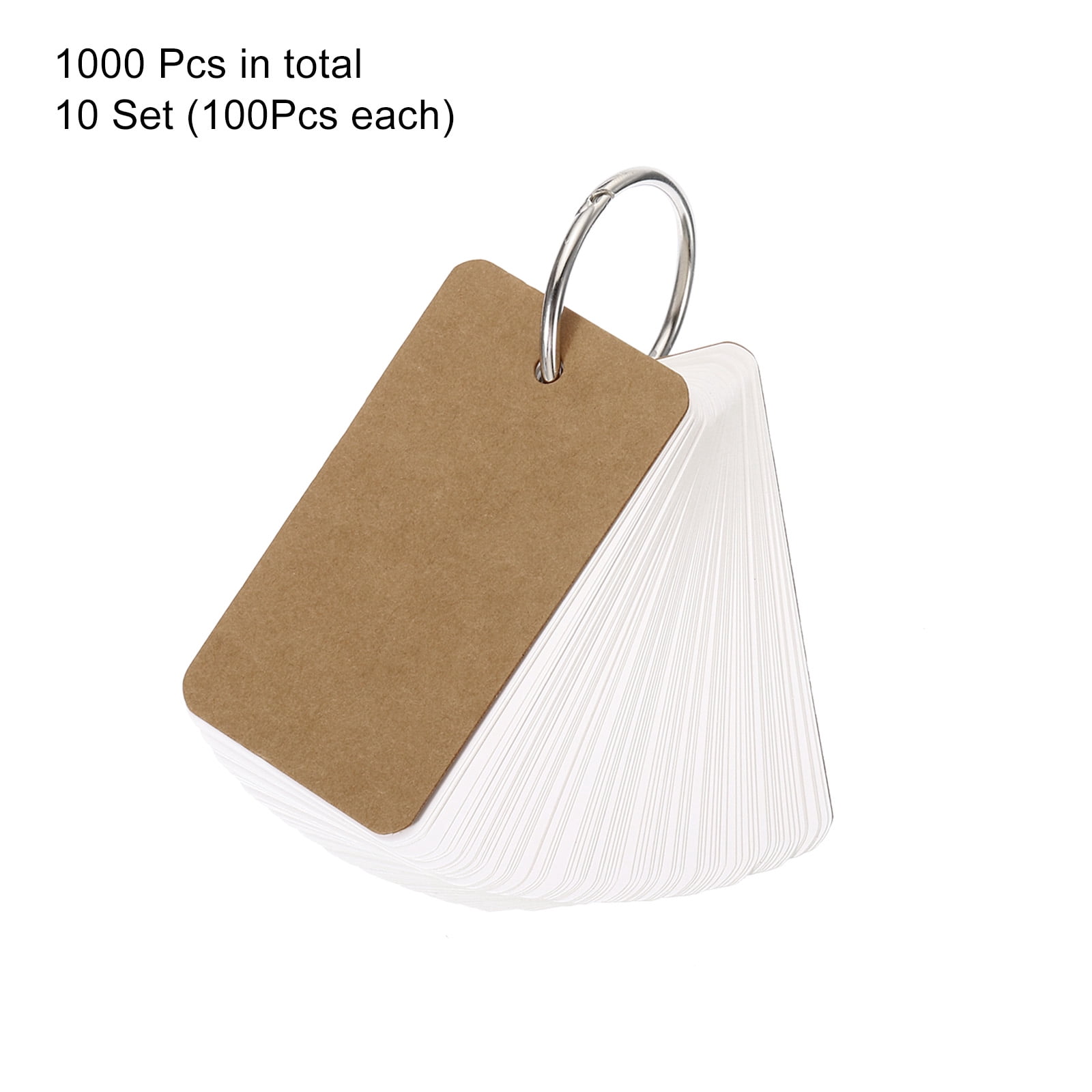 Uxcell 2.8" x 1.5" Blank Flash Cards with Rings Study Cards Index Cards Note Card Hole Punched, White