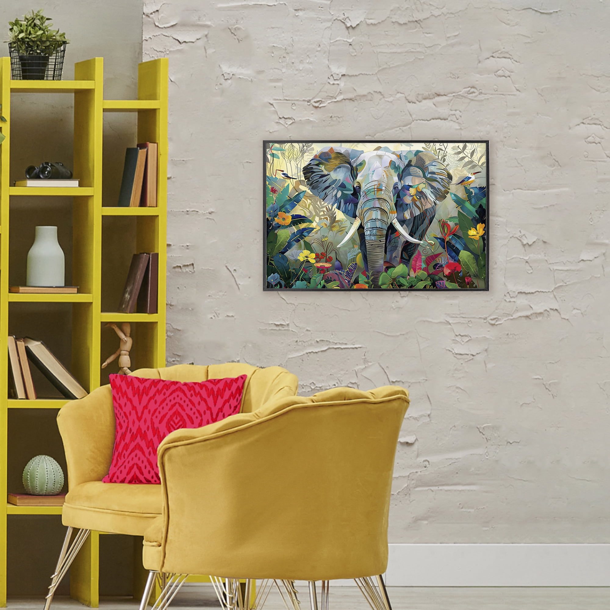Stupell Industries Elephant's Realm in Tropical Bloom Black Framed Giclee Art, design by Lazar Studio