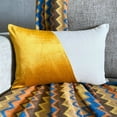 thumbnail image 6 of Decorative Yellow 12"x18" (30x45 cm) Lumbar Pillow Cover, Velvet Patchwork & Color Blocking Oblong Pillow, Patchwork Pattern Modern Style - Velutinous Saffron Yellow, 6 of 10