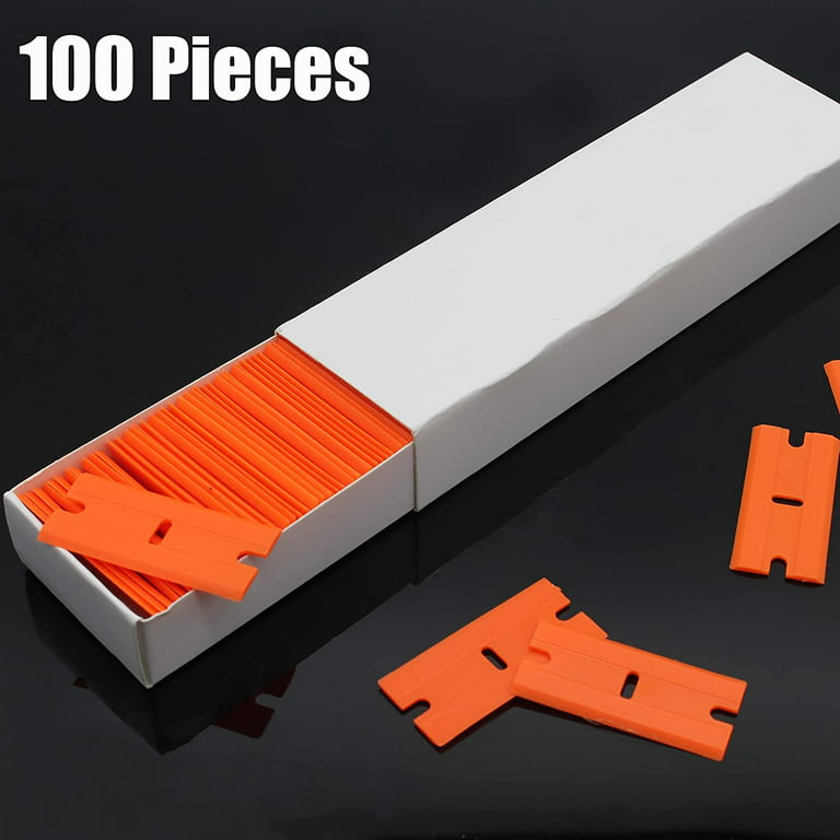 100 Pcs Plastic Razor Blades + 2 Razor Scraper Double Edged Sticker Removal  Tool