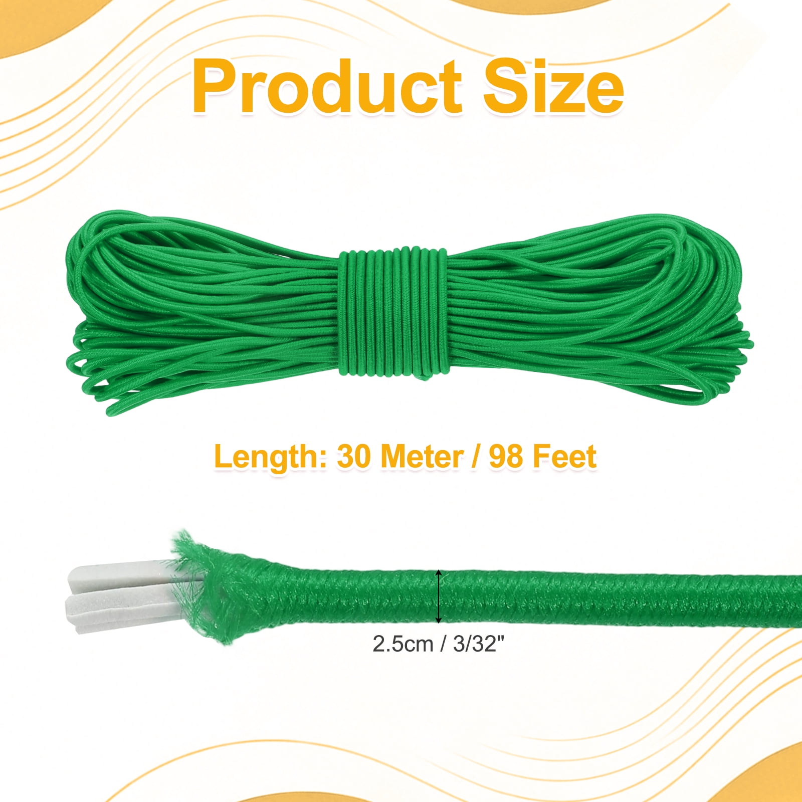 Uxcell Elastic Bungee Cord, (3/32" x 98 Ft , Grass Green) Heavy Duty Polyester Bungee Cord Suit for - DIY Projects Kayak Strap Tarp Tie Down Canopy Boating Camping Tent
