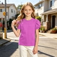 thumbnail image 6 of Teylalorva T-Shirt for Girls, Puff Short Sleeve Crewneck Summer Trendy Kids Cute Casual Tee Purple Size 8, 6 of 7