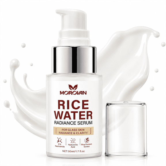 Morovan Face Serum Rice Water Radiance Niacinamide Hyaluronic Acid Glass Skin All Skin Types 1.7 fl oz