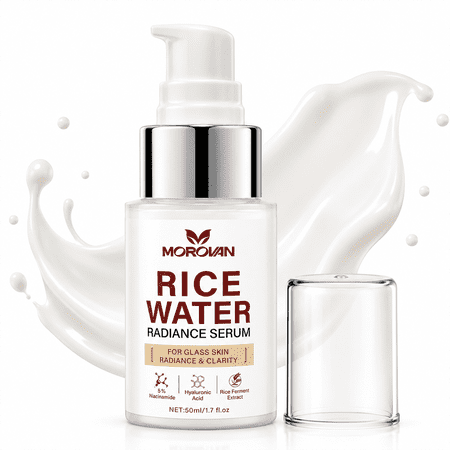 Morovan Face Serum Rice Water Radiance Niacinamide Hyaluronic Acid Glass Skin All Skin Types 1.7 fl oz