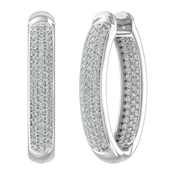 1 Carat Pave Set Diamond Inside-out Hoop Earrings in 14k White Gold (I1-I2 Clarity)