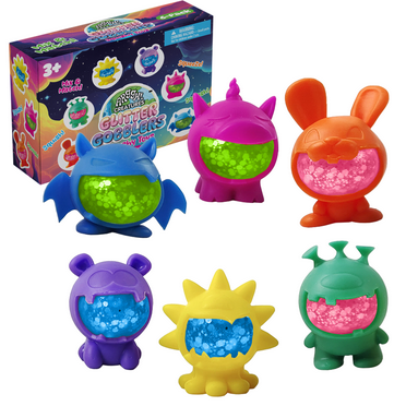 Power Your Fun Glitter Gobblers Blind Box Squishy Toys 6 Pack, Interchangeable Glitter-Filled Toys for Kids