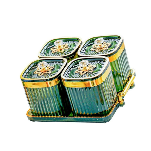 Plato de frutos secos, caramelos, frutos secos, plato con tapa, plato para aperitivos, bandeja para servir dividida verde