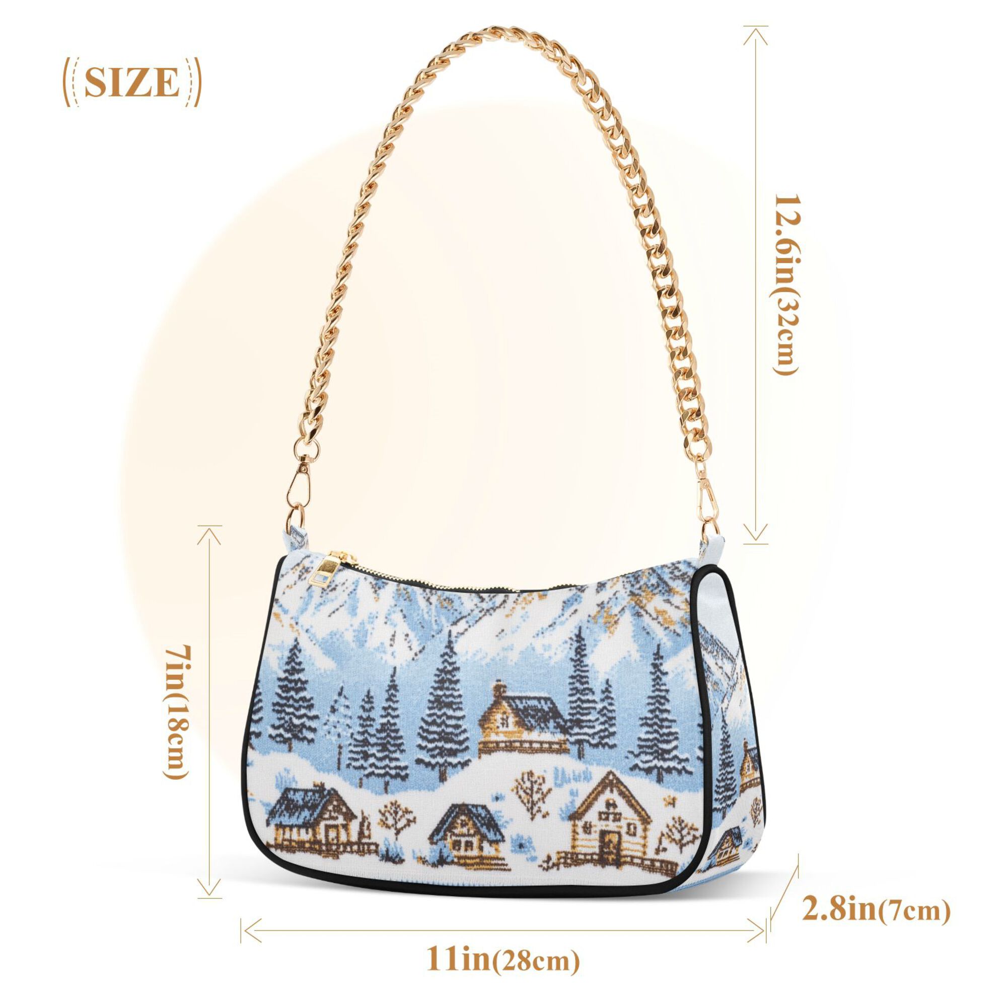 FORMRS Womens Shoulder Bag with Chain Strap Clutch Purse Cute Tote Handbag, Winter Village