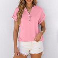 thumbnail image 2 of Kaemgyyd Oversized Tshirts for Women Breathable Loose Button V Neck Tops Lightweight Roll Short Sleeve Basic Tee, 2 of 6