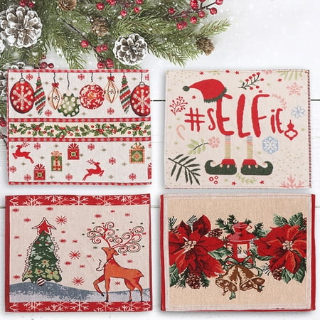 

Naturegr Christmas Placemat Cute Cartoon Christmas Printed Knitted Fabric Coaster Heat Insulation Coaster Pad Table Decoration Kitchen Supplies