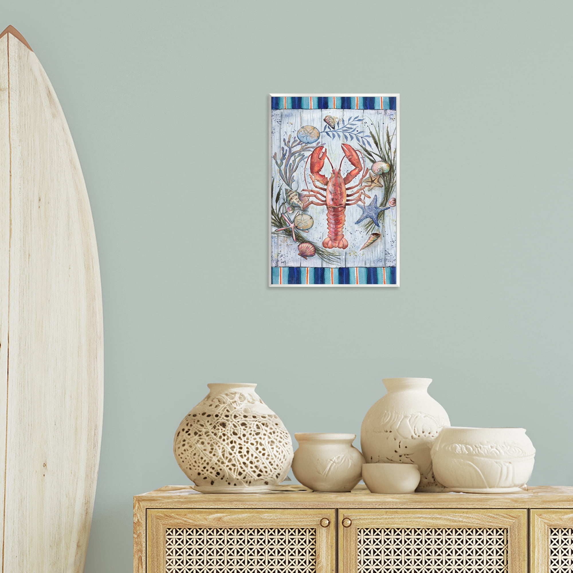 Stupell Industries Coastal Wreath & Lobster Nautical & Beach Painting Unframed Art Print Wall Art, 13 x 19