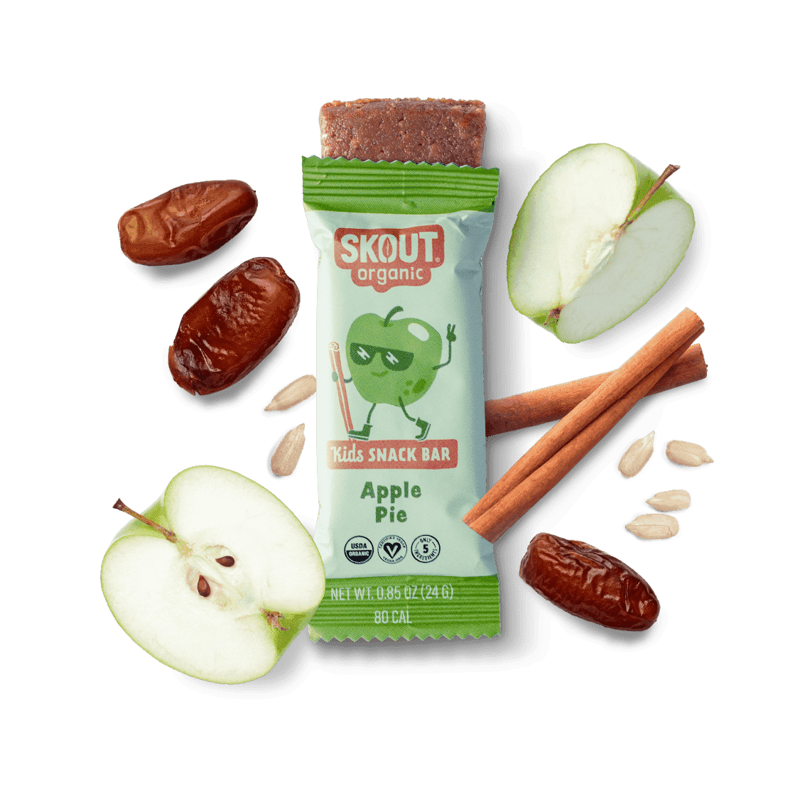 Skout Organic Apple Pie Kids Snack Bars (18 Pack) | Organic Snacks for Kids | School Snacks & Lunch Snacks | No Refined Sugar | Vegan | Gluten, Dairy, Peanut, Seed Oil Free