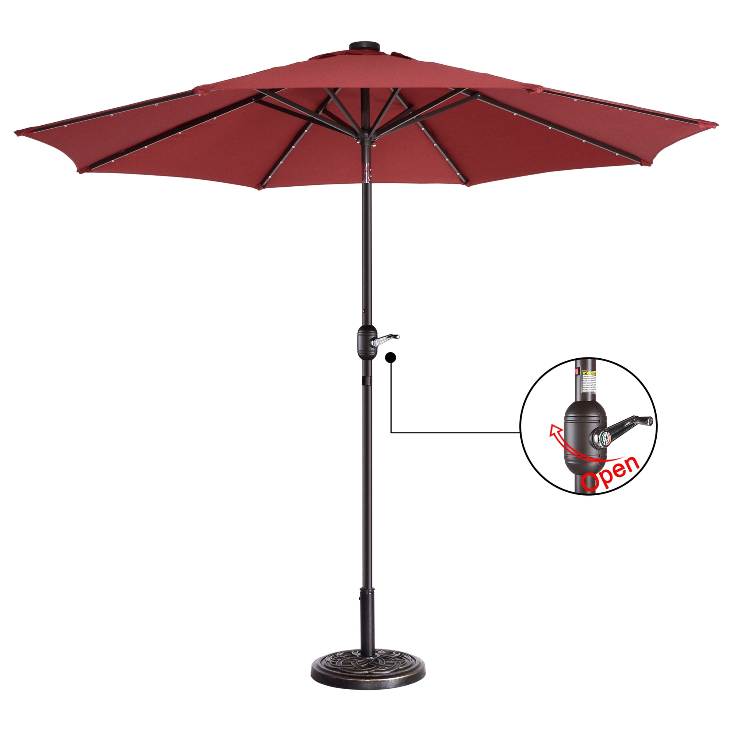 Villacera 9FT Outdoor Patio Umbrella with Solar Lights and Tilt, Red