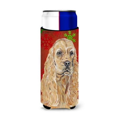 

Caroline s Treasures SC9584MUK Buff Cocker Spaniel Red Snowflakes Holiday Ultra Hugger for slim cans Slim Can
