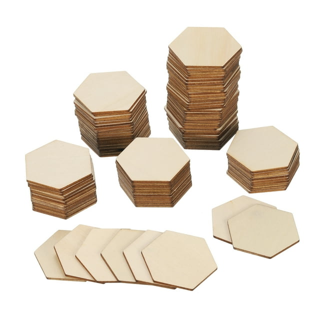 Uxcell 2 Inch Unfinished Blank Hexagon Wood Slices for DIY Art Crafts Decor 100 Pack