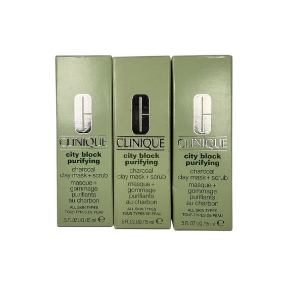 Clinique City Black Purifying Charcoal Clay Mask   Scrub 0.5 fl. oz / 15 ml, Total 3 Pack