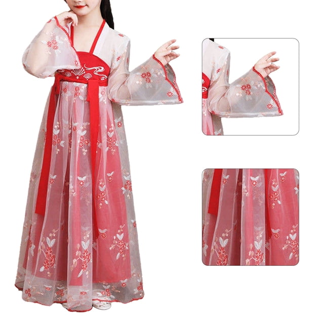 Vestido de estilo chino para niñas con cremallera trasera elegante bordado estampado suave vestido tradicional chino para niños