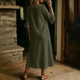 thumbnail image 6 of SETOOFF Women Cowl Neck 3/4 Ruffle Sleeve Cotton Linen Midi Dress Loose A Line Shift Dress with Side Pockets Casual Weekend Shopping Outdoor Vacation Daily Outfits, 6 of 6