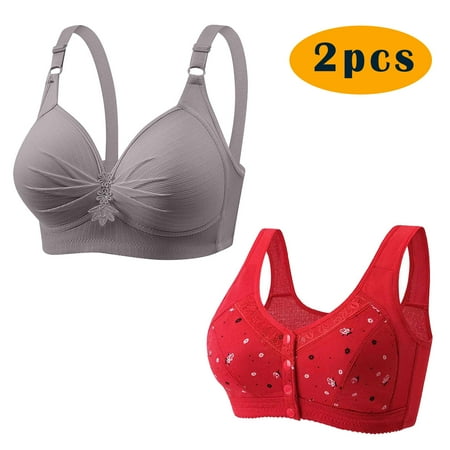 GERsome 2pcs Assorted Color Comfortable Full Coverage Bra for Women Wireless Bras with Soft Support Plus Size Everyday Bras 2PC#Gray/Red L