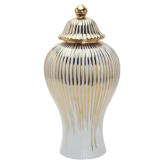 Transemion Ceramic Electroplating Phnom Penh Jar Striped Decor Table Gold Edge Pot Nordic Style Hallway Crafts Countertop Vase