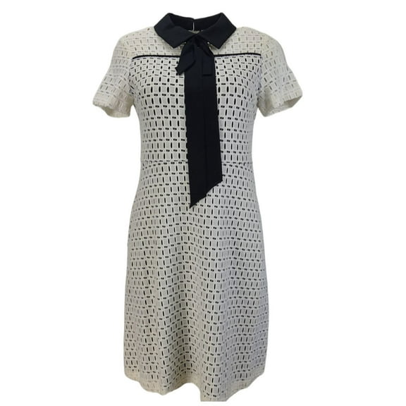 ERIN Women's Bow Collar Lace Dress, White, 4