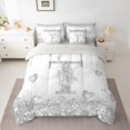thumbnail image 2 of Manfei Bling Monogrammed T Twin Bedding Sets 7-Piece for Girl, Grey Fashion Watercolor Marble Bedding Comforter Set, Chic Sequin Print Reversible Sheet Sets, Microfiber Bedroom Decor, 2 of 7