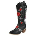 thumbnail image 5 of Rokment Flower Wide Calf Cowboy Boots for Women 2025 Fall Winter Fashion Embroidered Knee High Western Cowgirl Tall Boots Black Size 6, 5 of 7