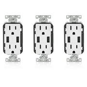 Leviton T5632-W 15-Amp USB Charger/Tamper Resistant Duplex Receptacle (3 Pack)