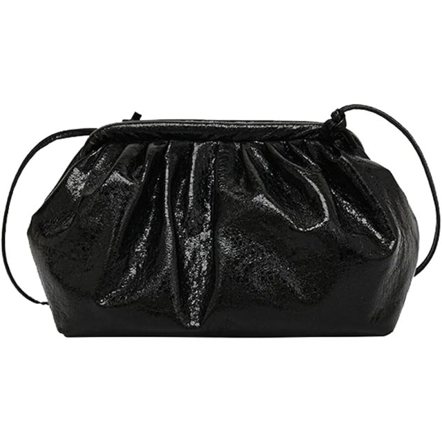 LHSHID Women Patent Leather Evening Bag Cloud Purse Clutch Dumpling Bag Ruched Shoulder Bag Pleated Clip Purses Crossbody Bag