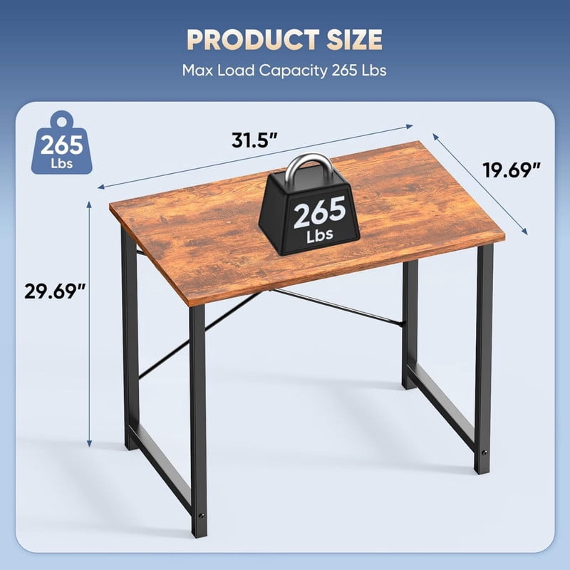 Kelno 31" Computer Desk Gaming Table Home Office Writing Study Workstation with Sturdy Metal Frame, Rustic Brown