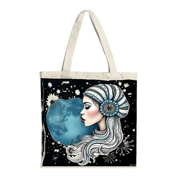 Stylish Canvas Tote Bag with Woman Design - Reusable Shopping Bag for Parties Travel & Everyday Use