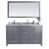 60 - Inch Single Sink Bathroom Vanity Cabinet With White Stripe Countertop - Laviva