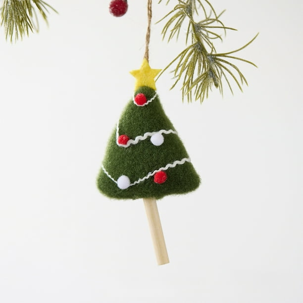Adorno Navideño Colgante de Tela Verde Flocada | Corona Navideña Ligera de 10 X 8 Cm | Ideal para Decorar El Árbol de Navidad, La Repisa y El Hogar